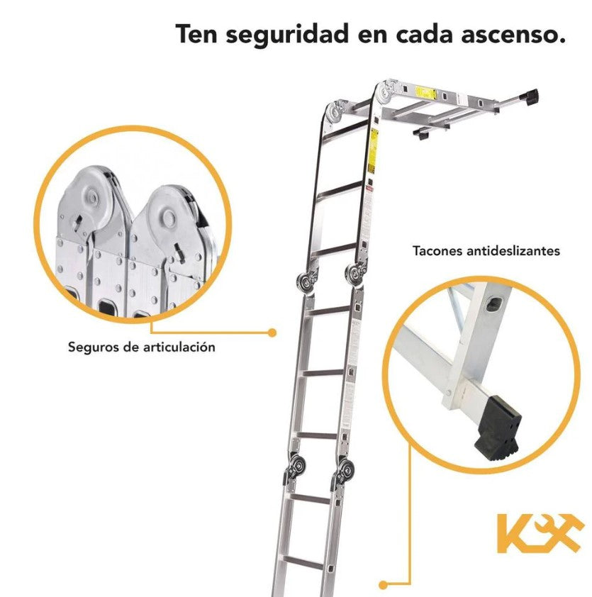 Escalera Multiposiciones De 4.5 Metros Con 16 Peldaños De Aluminio