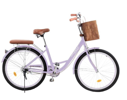 Bicicleta Urbana R26 Con Canastilla Y Freno De Pinza Acero Color Lavanda Estilo Vintage