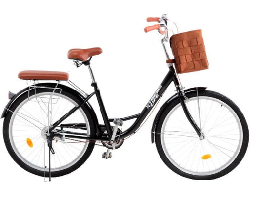 Bicicleta Urbana R26 Con Canastilla Y Freno De Pinza Acero Color Negro Estilo Vintage