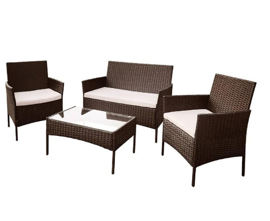 Sala Para Jardin de 4 Sillas y Mesa De Exterior Rattan Color Cafe