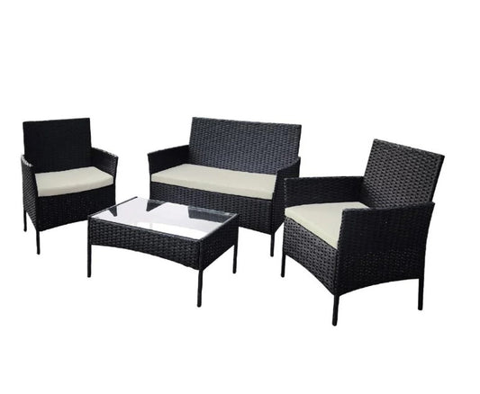 Sala Para Jardin de 4 Sillas y Mesa De Exterior Rattan Color Negro