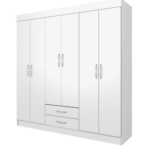 Armario Moderno De 6 Puertas Con 2 cajones Color Blanco