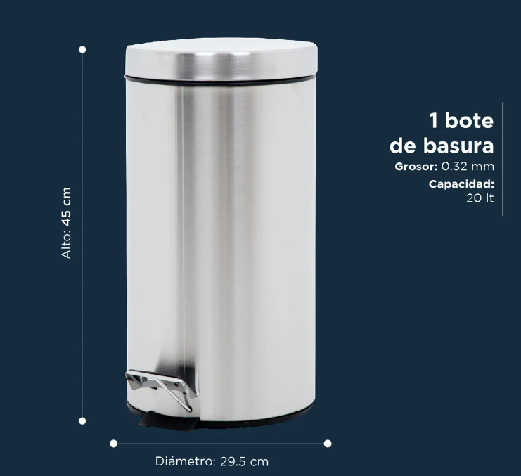 Bote de Basura de Acero Inoxidable 20 L | Tapa | Diseño Antihuellas