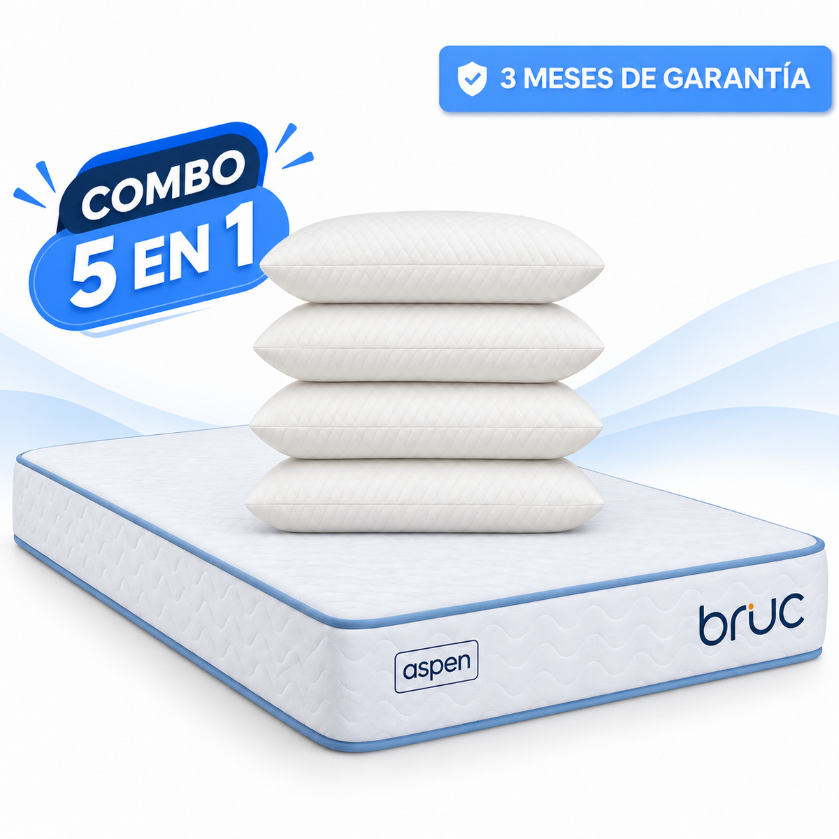 Combo Colchon Bruc Matrimonial Con Almohada Super Visco Regular 4 Piezas