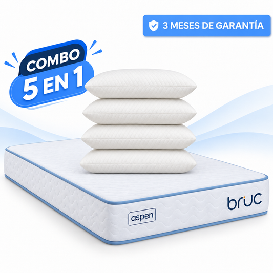 Combo Colchon Bruc Matrimonial Con Almohada Super Visco Regular 4 Piezas