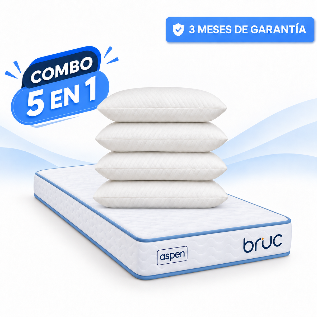 Combo Colchon Bruc Individual Con Almohada Super Visco Regular 4 Piezas