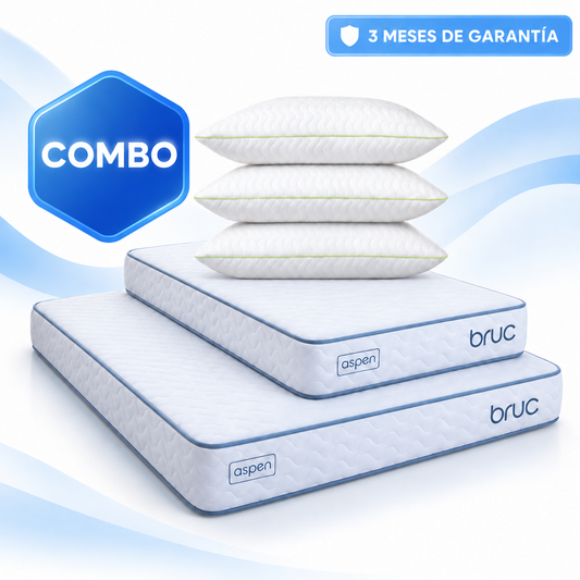 Combo 2 colchones Bruc Individual + Matrimonial Con Almohada Super Visco Regular 3 Piezas