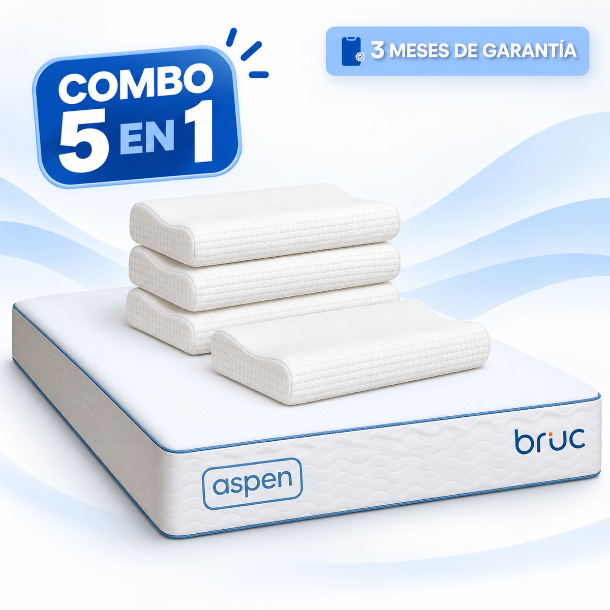 Combo Colchon Bruc King Size Con Almohada Memory Foam 4 Piezas