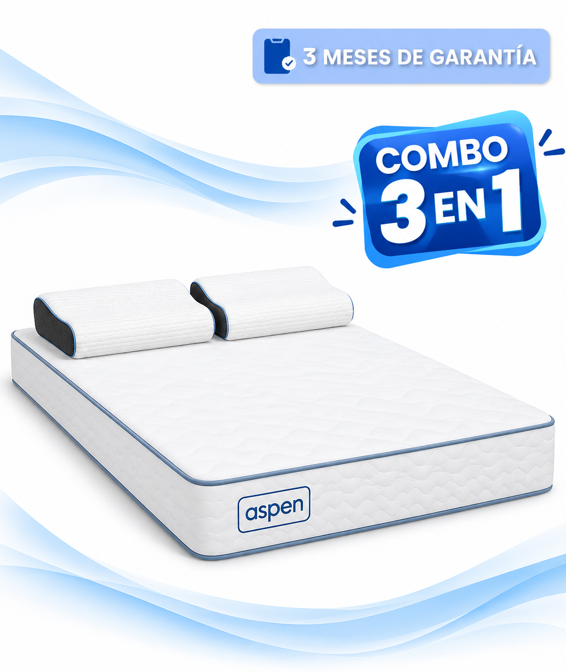 Combo Colchon Bruc King Size Con Almohada Cervical Fresh Gel Blanca 2 Piezas