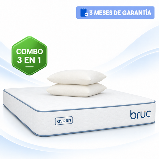 Colchón Matrimonial Bruc Aspen Confort Plus Con 2 Almohadas Super Visco