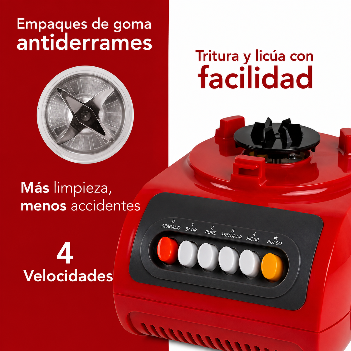 Combo Licuadora 500W + Batería de Cocina 17 Piezas Antiadherente Roja