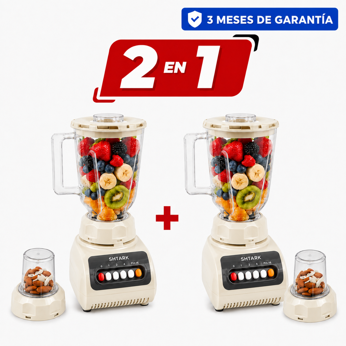 Licuadora 1.5L con Vaso Procesador de Alimentos 200ml color crema paquete de 2