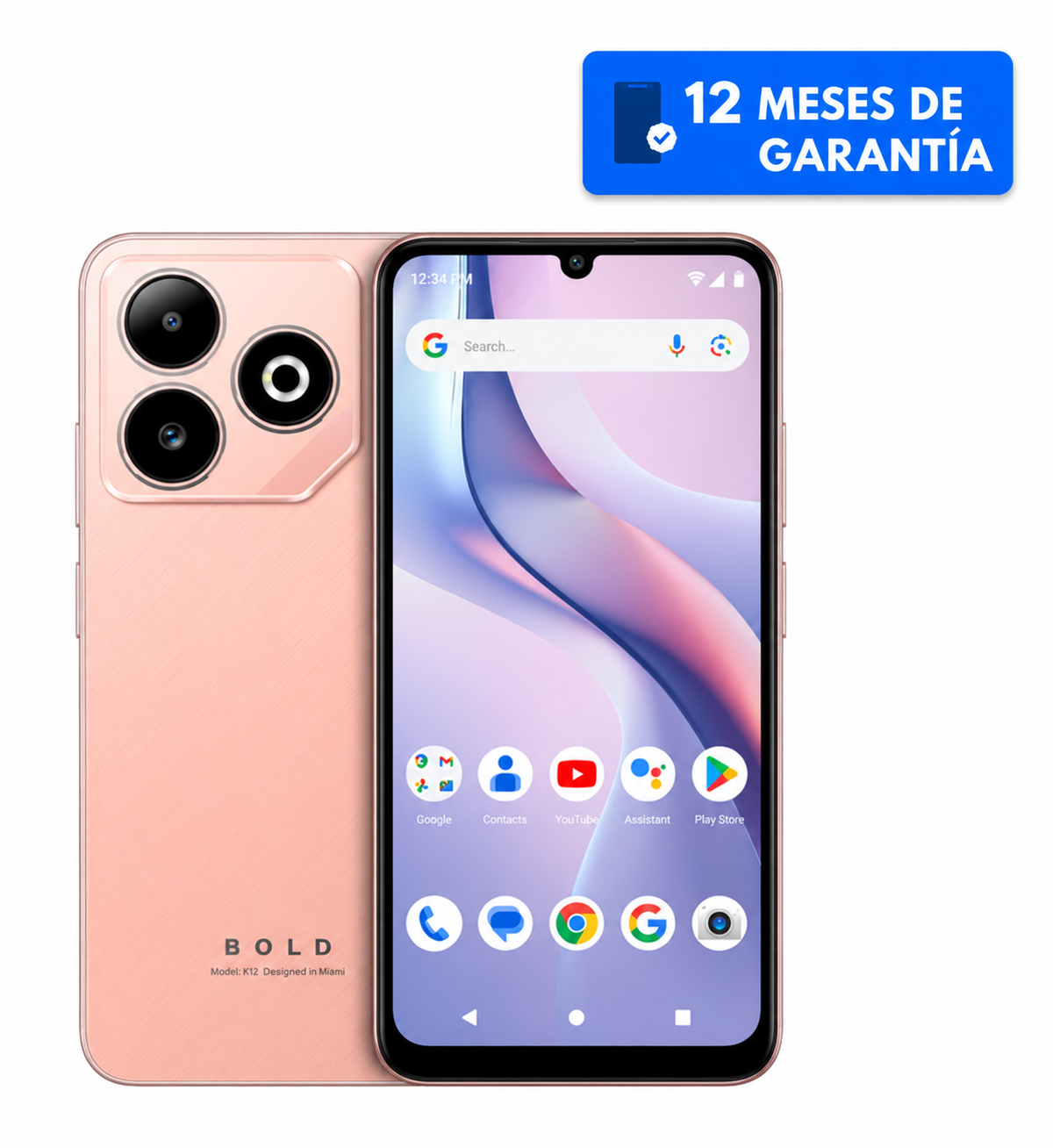 Teléfono Celular Smartphone BLU BOLD K12, 12 RAM (4 GB RAM + 8 GB RAM Virtual), 128GB Rosa