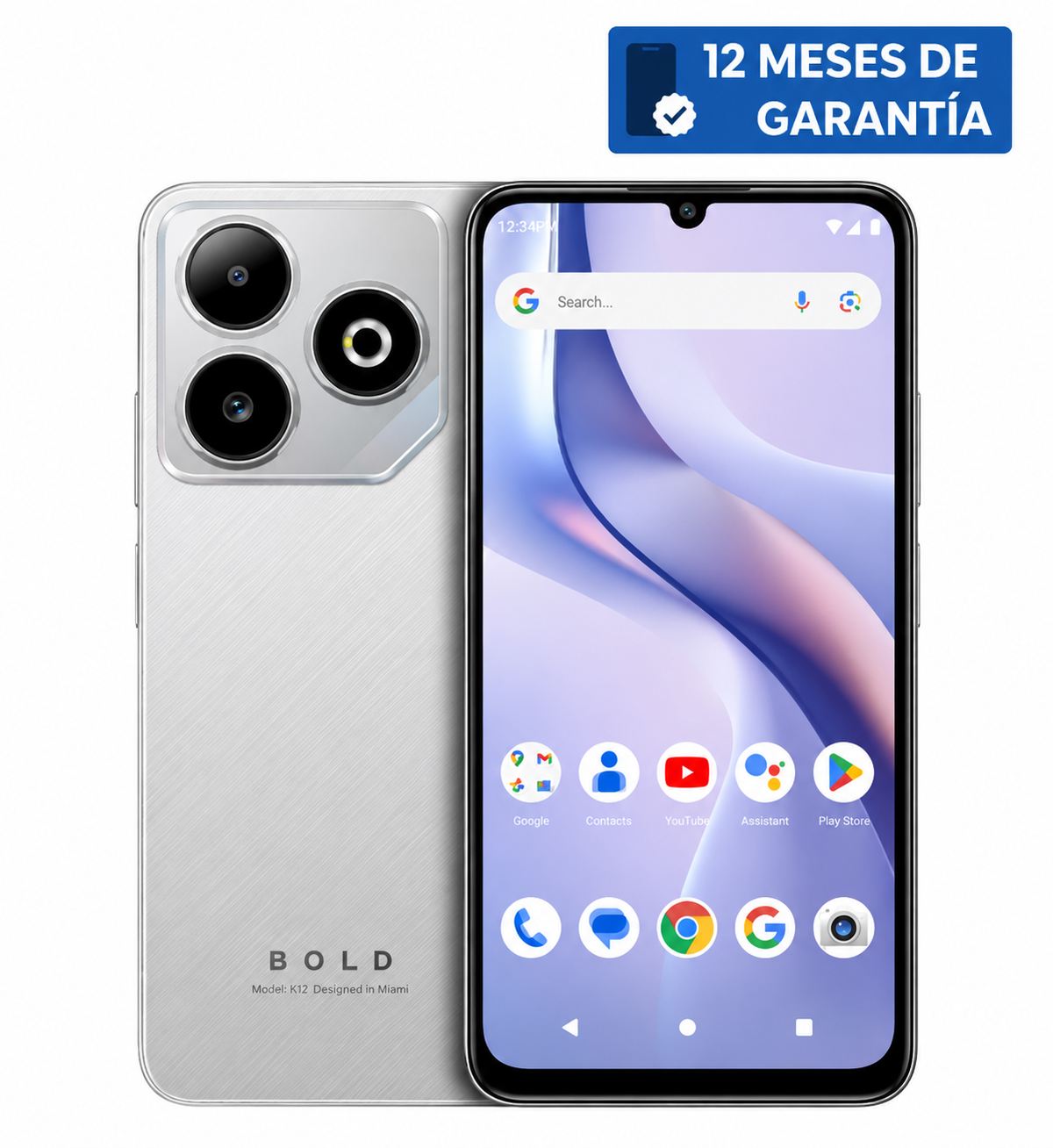 Teléfono Celular Smartphone BLU BOLD K12, 12 RAM (4 GB RAM + 8 GB RAM Virtual), 128GB Plata