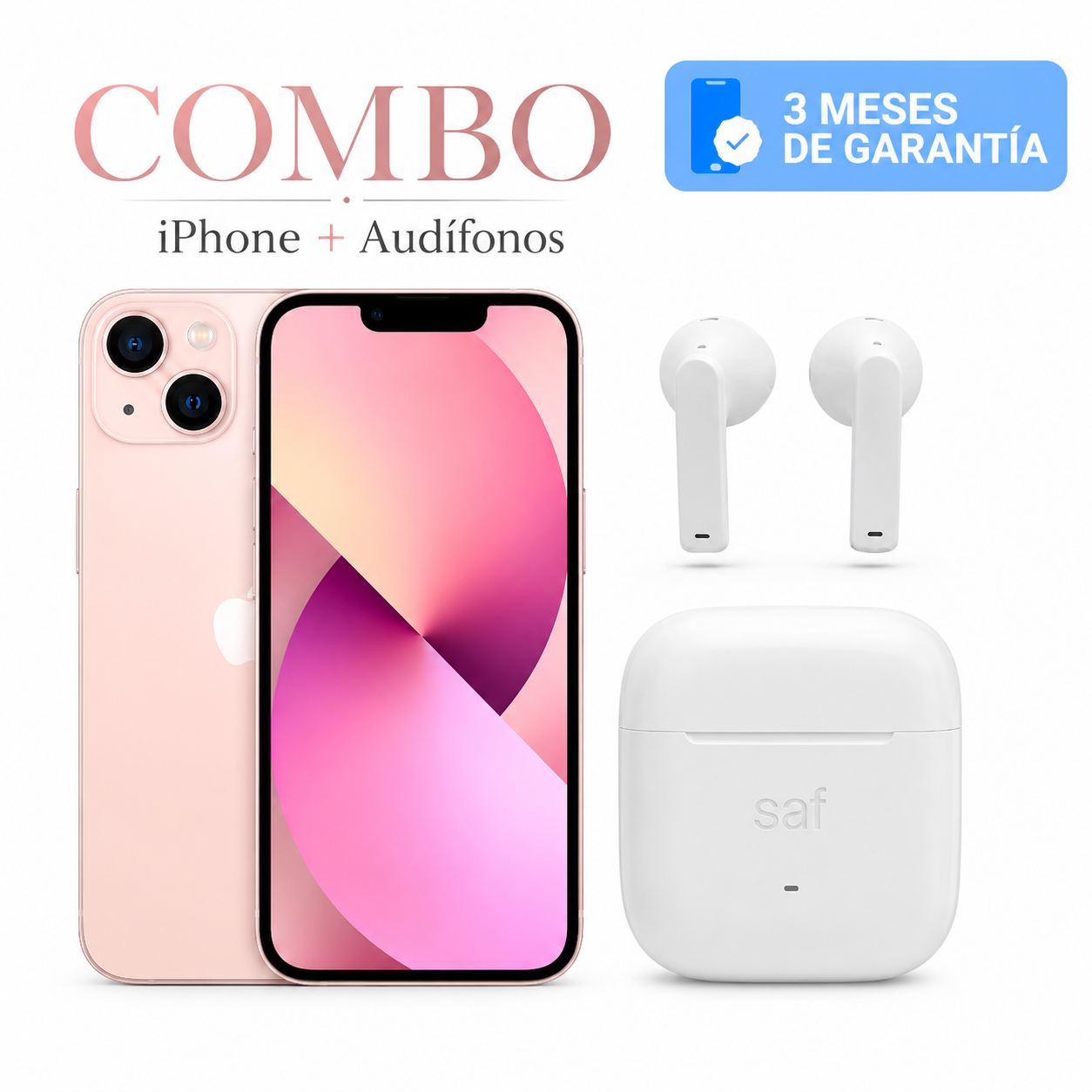 Celular reacondicionado Apple iPhone 13 mini 128 GB Rosa Grado A e-sim + Audífonos inalámbricos