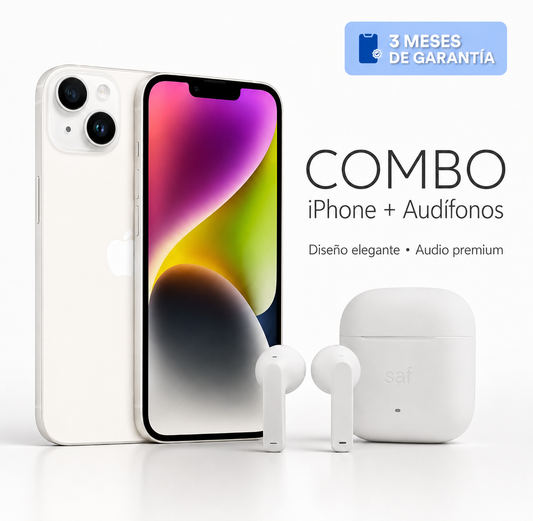 Celular reacondicionado Apple iPhone 14 128 GB Blanco Grado A e-sim + Audífonos inalámbricos