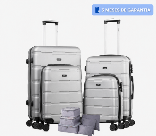Juego De 4 Maletas Para Viaje Rigidas Con Ruedas 360 + Bolsas de Viaje Color Gris