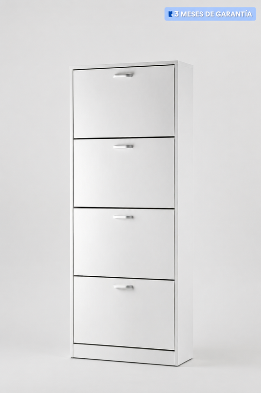 Zapatero Organizador para 20 a 24 Pares | 4 Compartimentos | Blanco con Madera