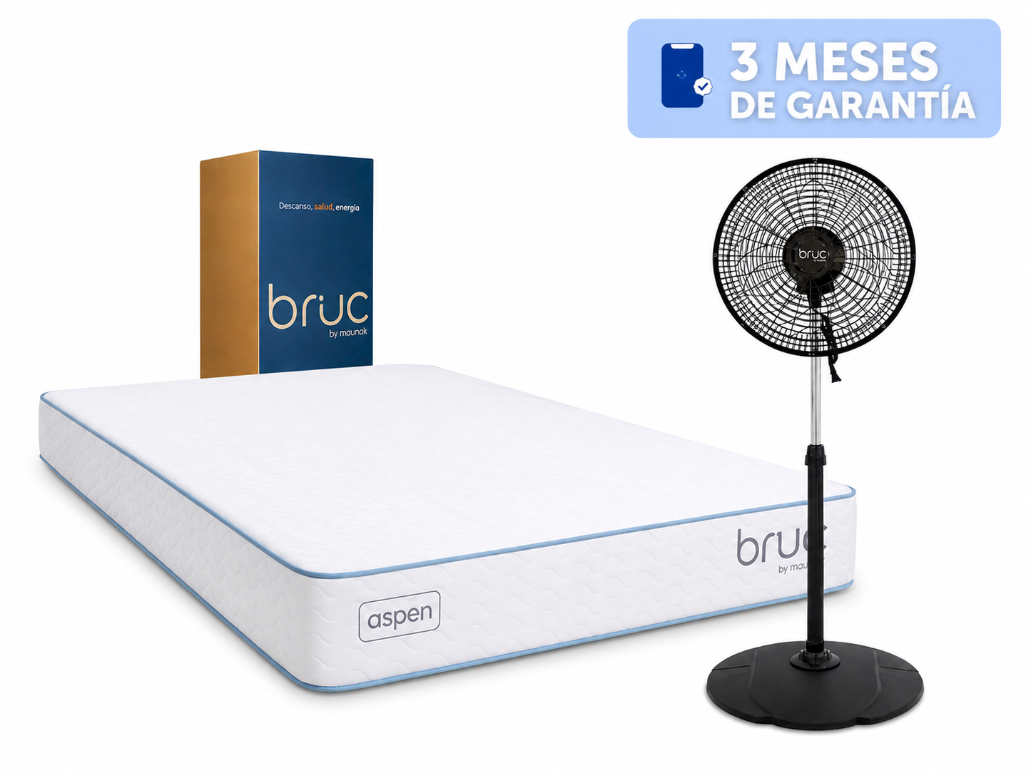 Combo Descanso Perfecto: Colchón Bruc King Size + Ventilador de Pedestal 16"