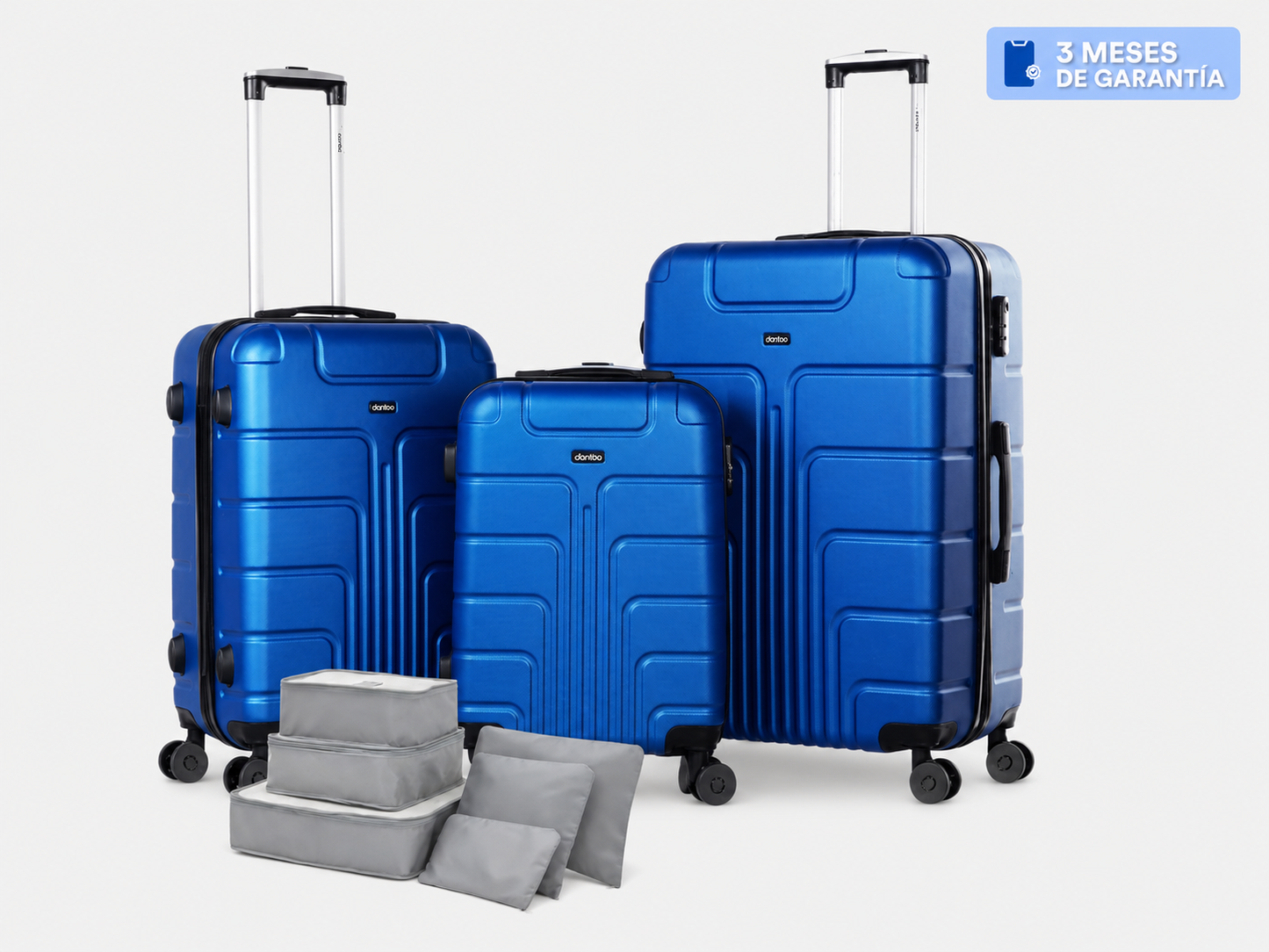 Juego de 3 Maletas de Viaje Rigidas Con Ruedas 360 Color Azul + Bolsas De Viaje