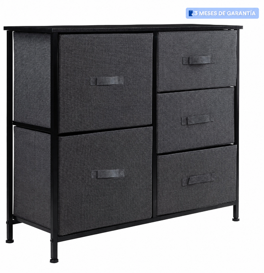 Cómoda Organizadora de 5 Cajones de Tela con Estructura de Madera