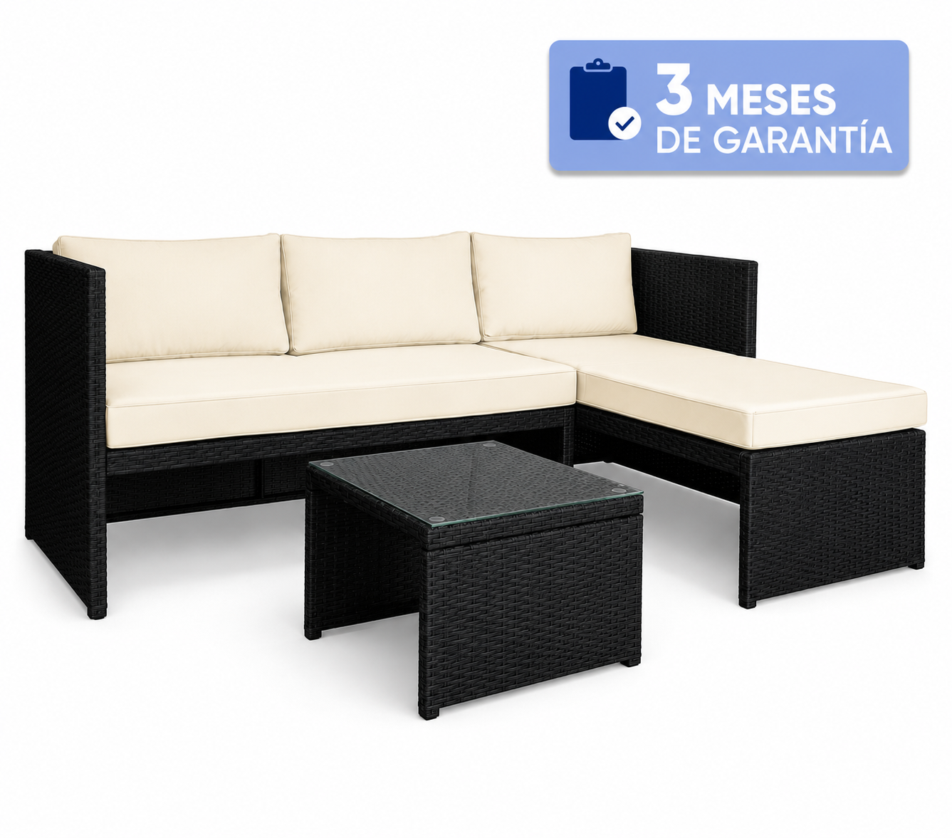 Sala Exterior Esquinera Mueble Jardín Ratan Sofa Negro/Blanco