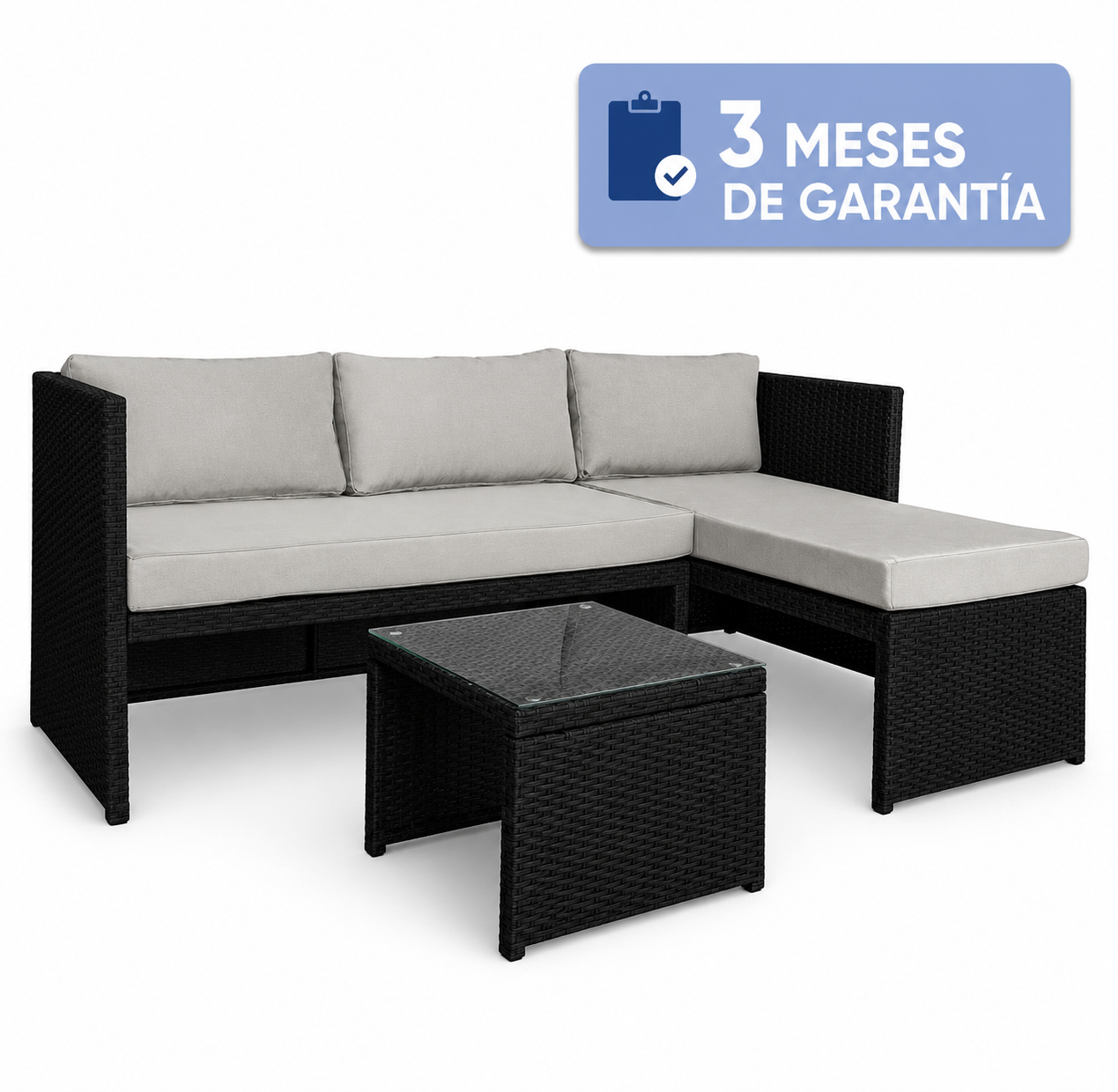 Sala Exterior Esquinera Mueble Jardín Ratan Sofa Negro/Gris