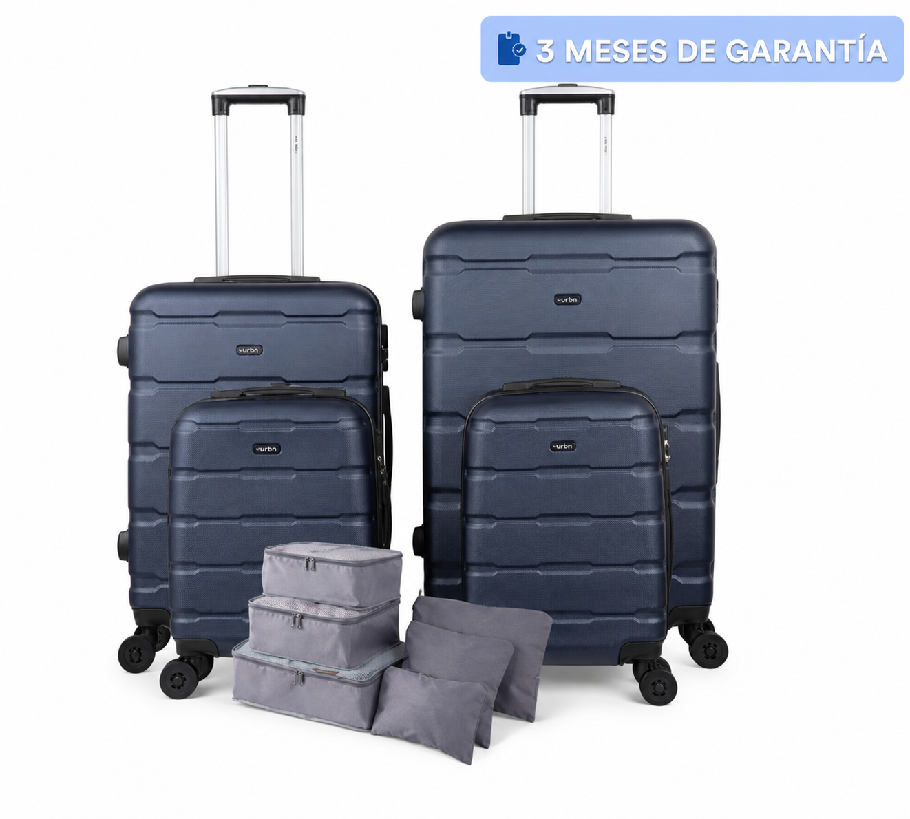 Juego De 4 Maletas Para Viaje Rigidas Con Ruedas 360 + Bolsas de Viaje Color Azul marino