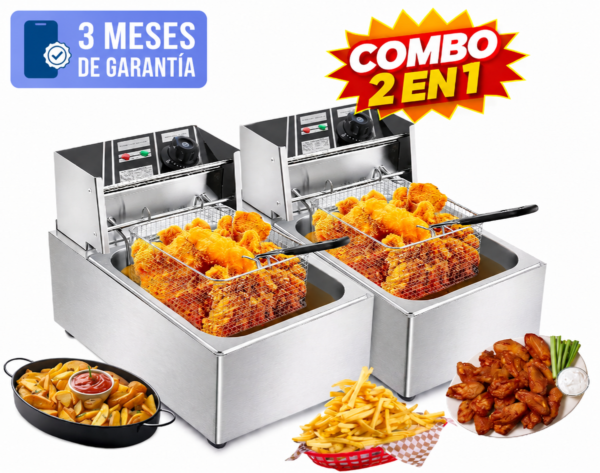 Freidora eléctrica de aceite acero inoxidable 6L 110v 1600W combo de 2