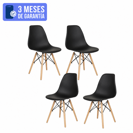 Kit 4 Sillas de comedor minimalista modelo Eame color negro
