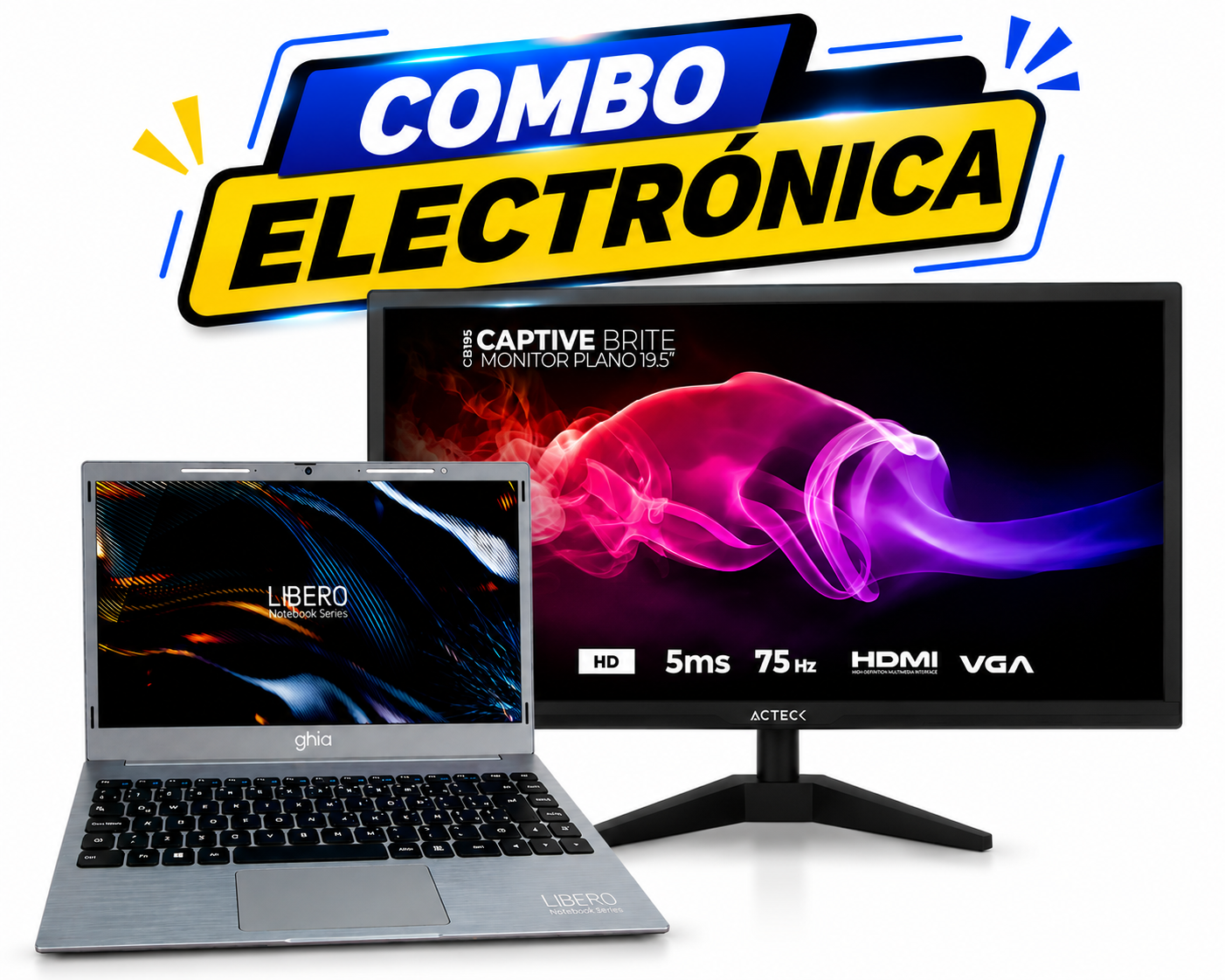 Combo Laptop GHIA Libero 14” + Monitor Acteck 19.5”