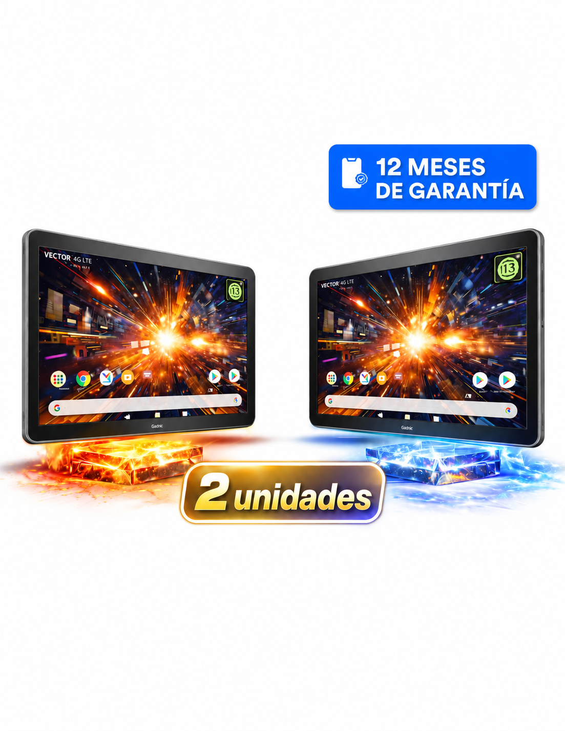 Tablet Ghia Vector 4G LTE 10.1” HD 64GB 4GB RAM Android 13 – Gris combo de 2