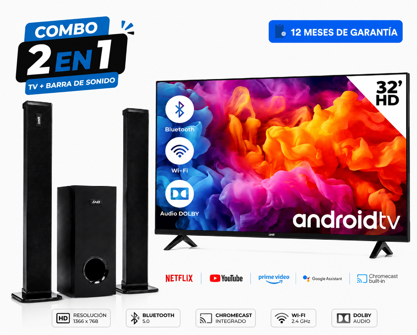 Combo TV 32” Android TV + Barra de sonido