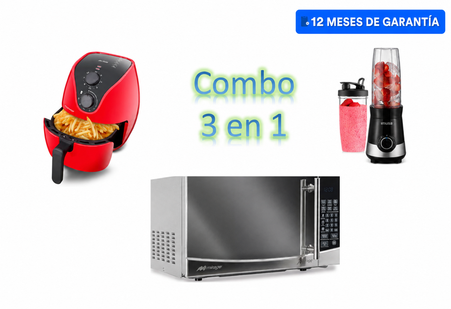 Combo 3 en 1: Freidora de Aire, Microondas Mirage y Licuadora Multilaser ¡Cocina más fácil y rápido!