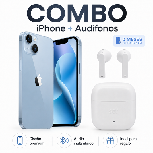 Celular reacondicionado Apple iPhone 14 128 GB Azul Grado A e-sim + Audífonos Inalámbricos