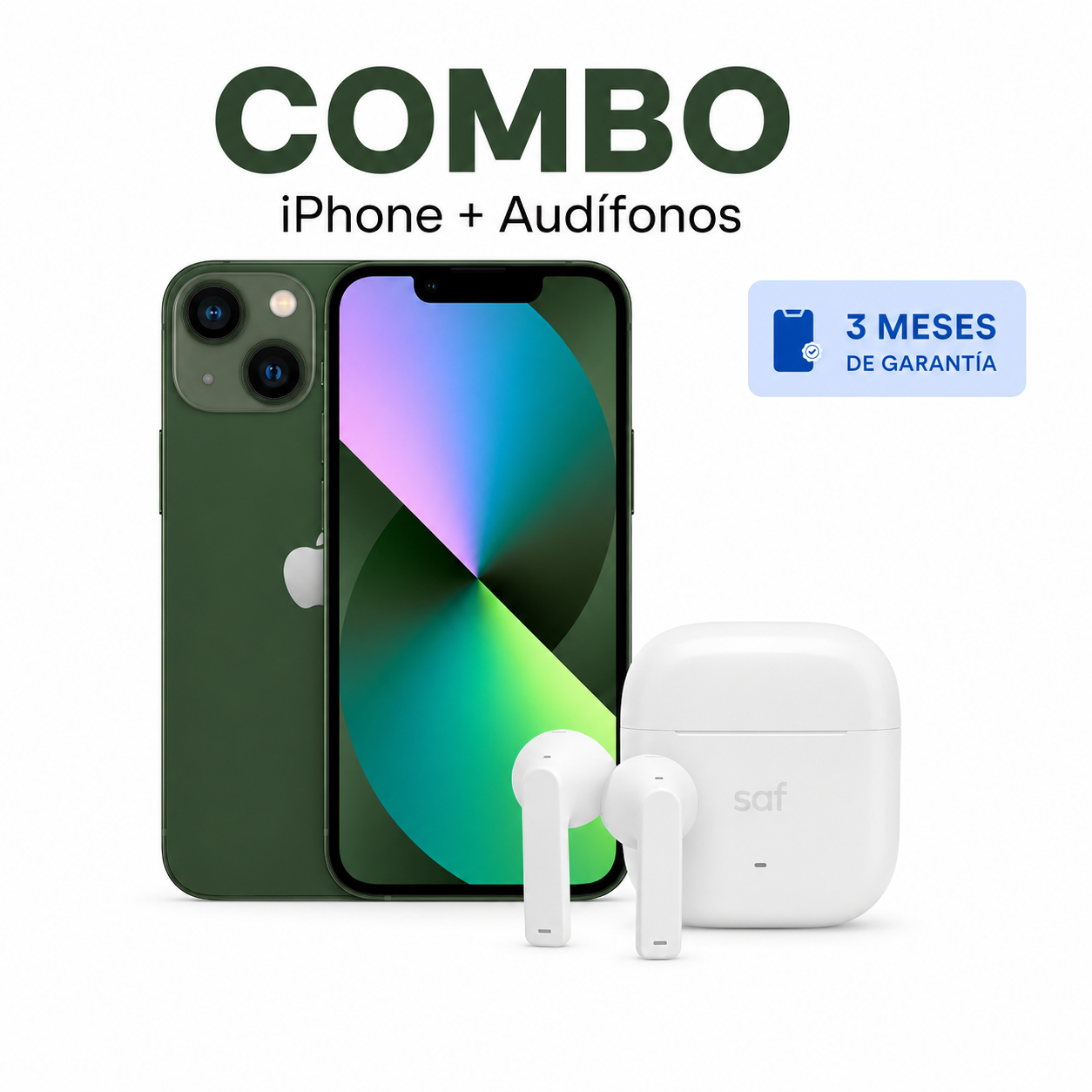 Celular reacondicionado Apple iPhone 13 128 GB Verde Grado A e-sim + Audífonos inalámbricos
