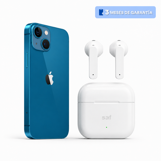 Celular reacondicionado Apple iPhone 13 128 GB Azul Grado A e-sim + Audífonos inalámbricos