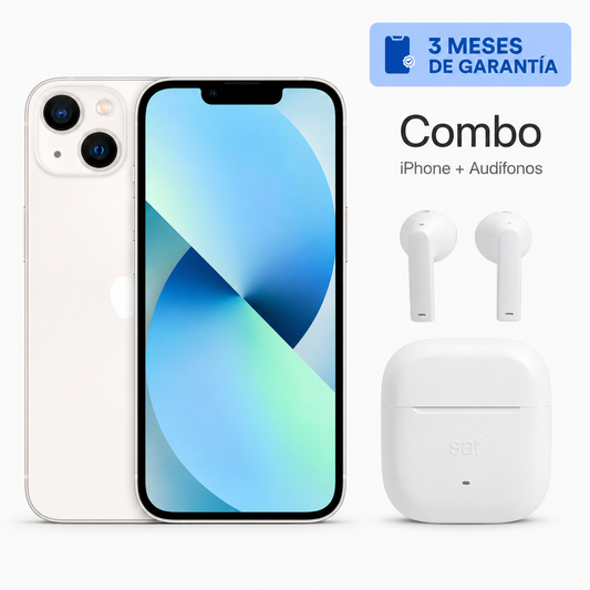 Celular reacondicionado Apple iPhone 13 128 GB Blanco Grado A e-sim + Audífonos inalámbricos