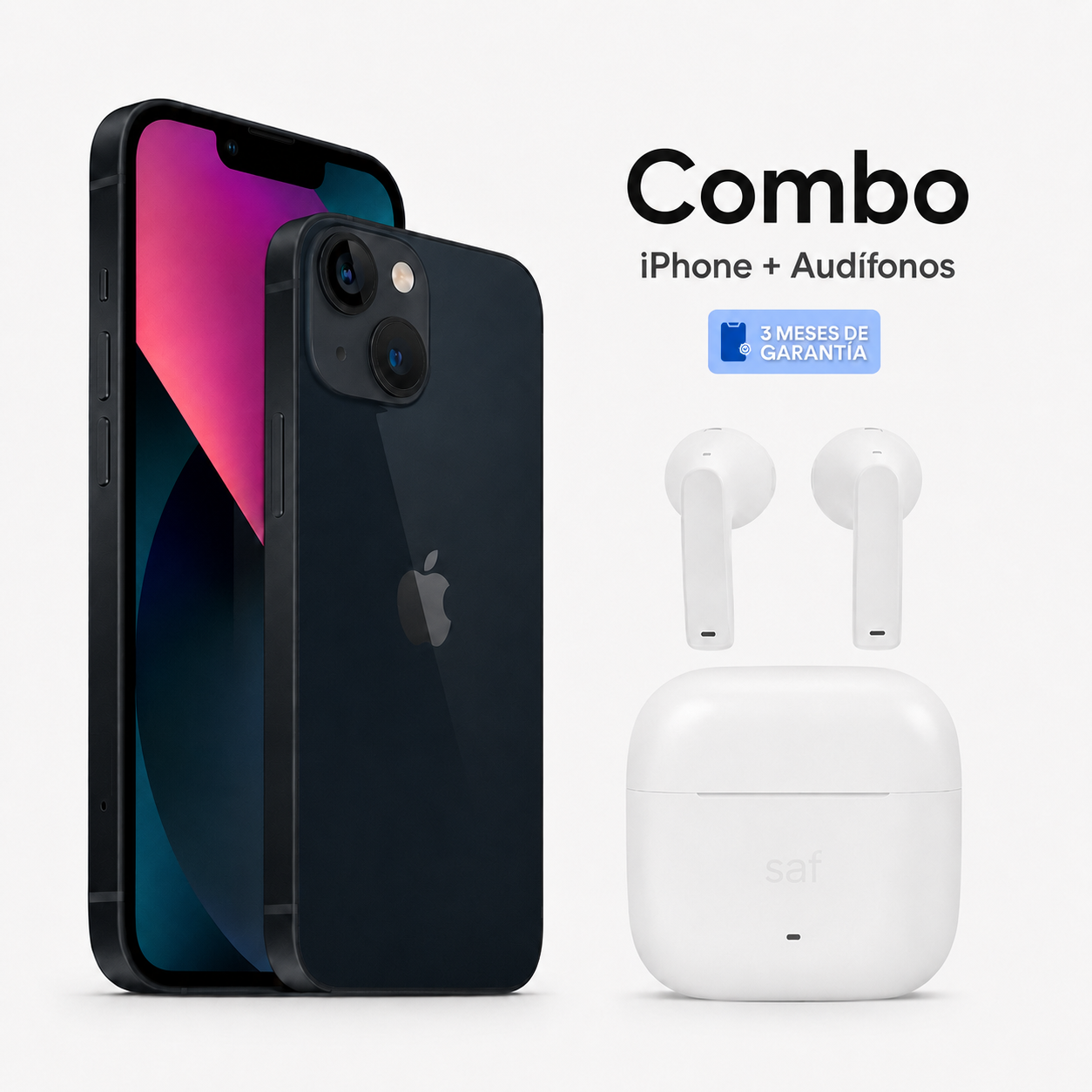 Celular reacondicionado Apple iPhone 13 128 GB Negro Grado A e-sim + Audifonos inalámbricos