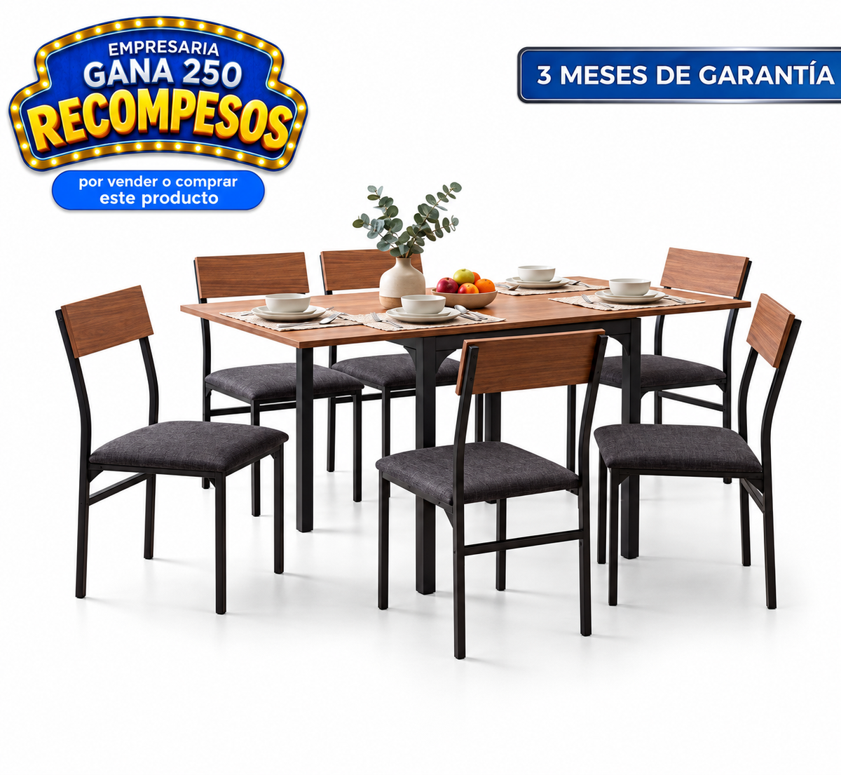 Comedor Extensible Rectangular 6 Sillas Mesa Plegable Madera