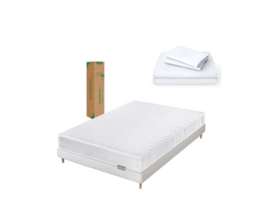 Combo Colchon Matrimonial Hipoalergenico con Sábanas Microfibra Blancas