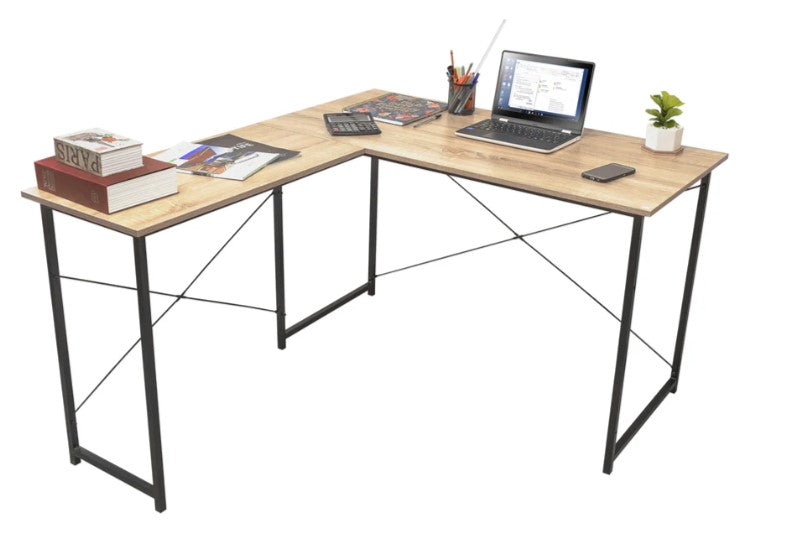 Escritorio con Forma de L Beige y Negro