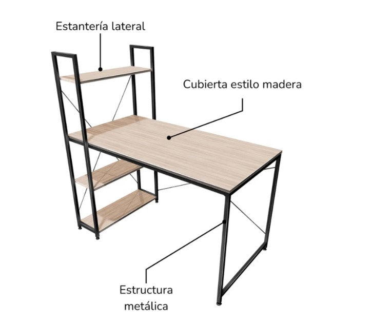 Escritorio con Estantes Negro y Beige