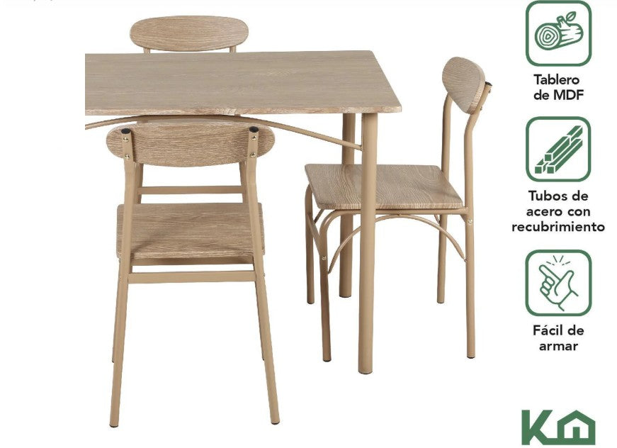 Comedor De 4 Sillas Metal Mesa Rectangular Elegante Moderno
