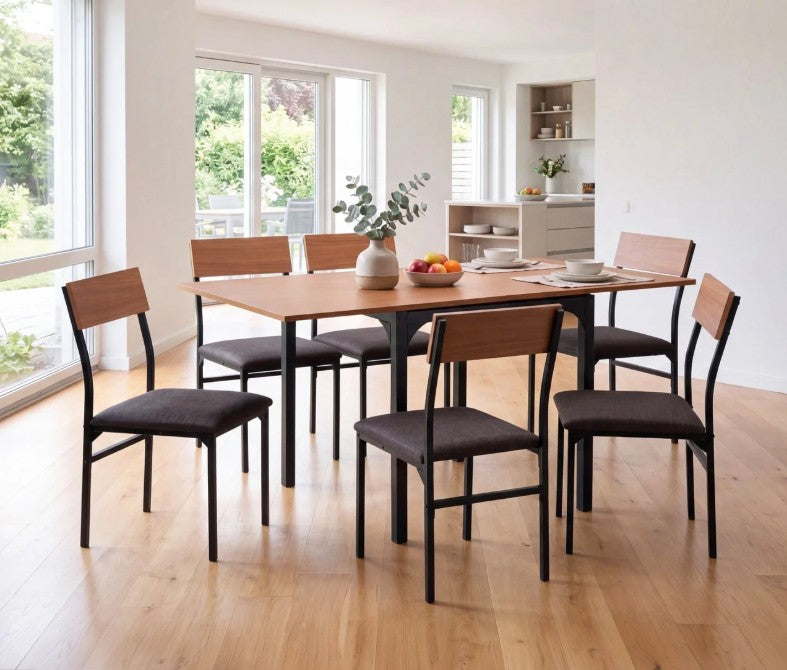 Comedor Extensible Rectangular 6 Sillas Mesa Plegable Madera