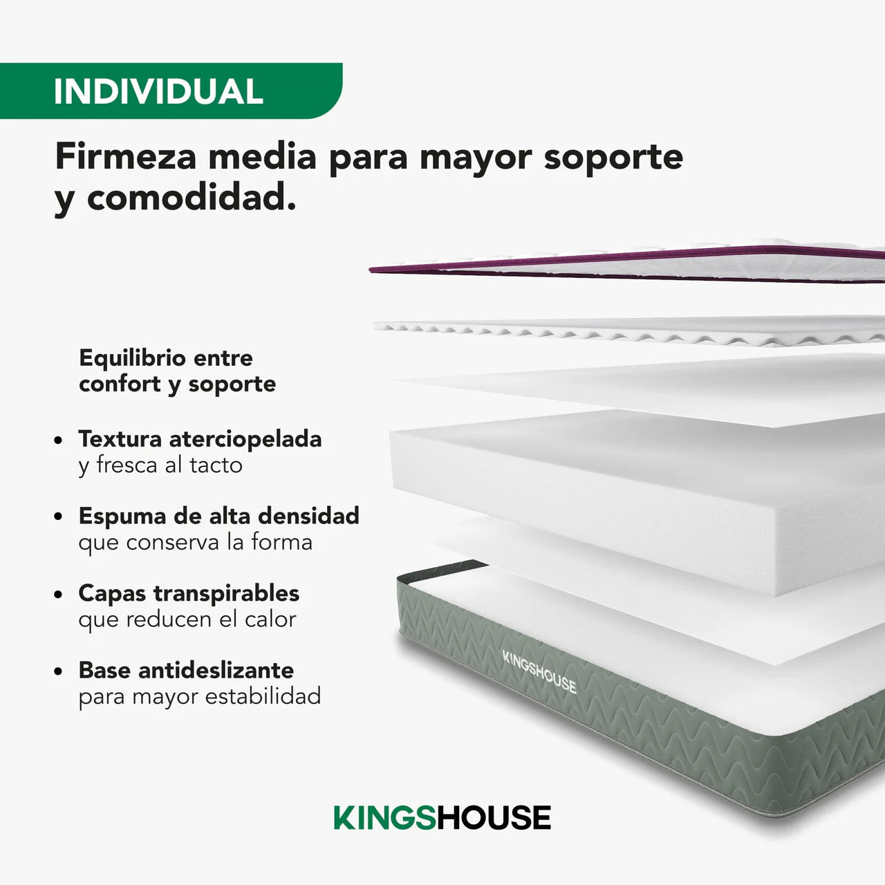 Colchón Individual KingsHouse en Caja Essential Memory Foam