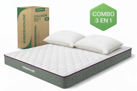 Set Colchon Matrimonial Essential Memory Foam Colordreams + Almohada Ortopédica Cervical Super Visco Blanca