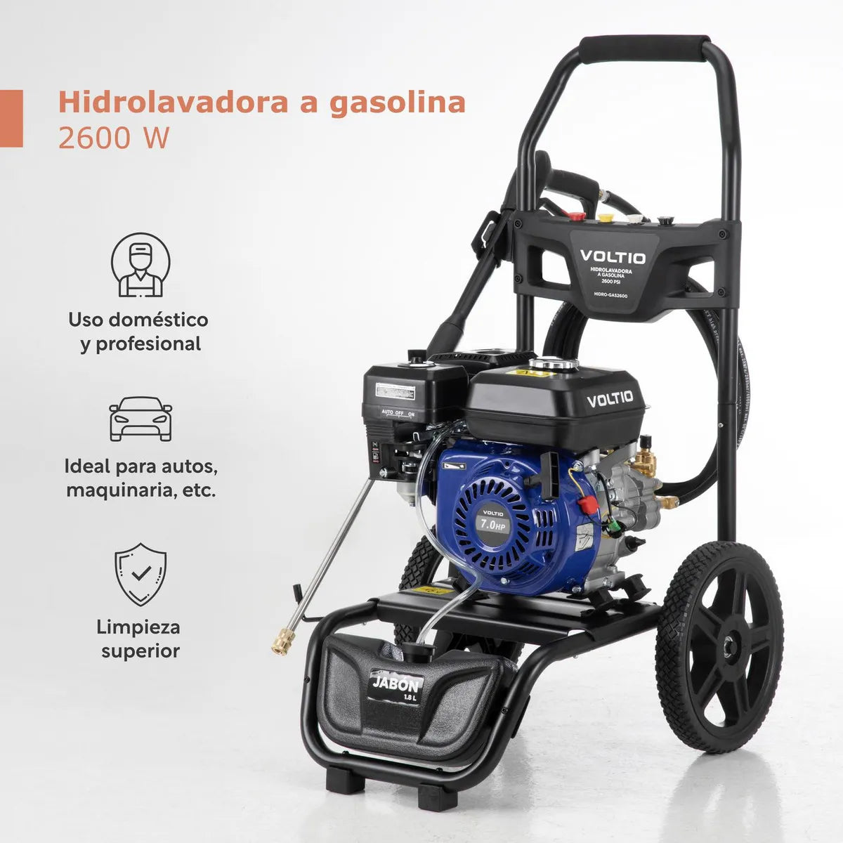 Hidrolavadora a Gasolina 2600 PSI | Motor 7 HP | Bomba de Aluminio