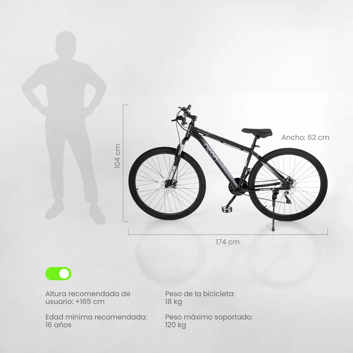 Bicicleta de Montaña Neon Xtrail-2 Rodada 29 | Cuadro de Aluminio | 21 Velocidades Shimano | Frenos de Disco | Talla L