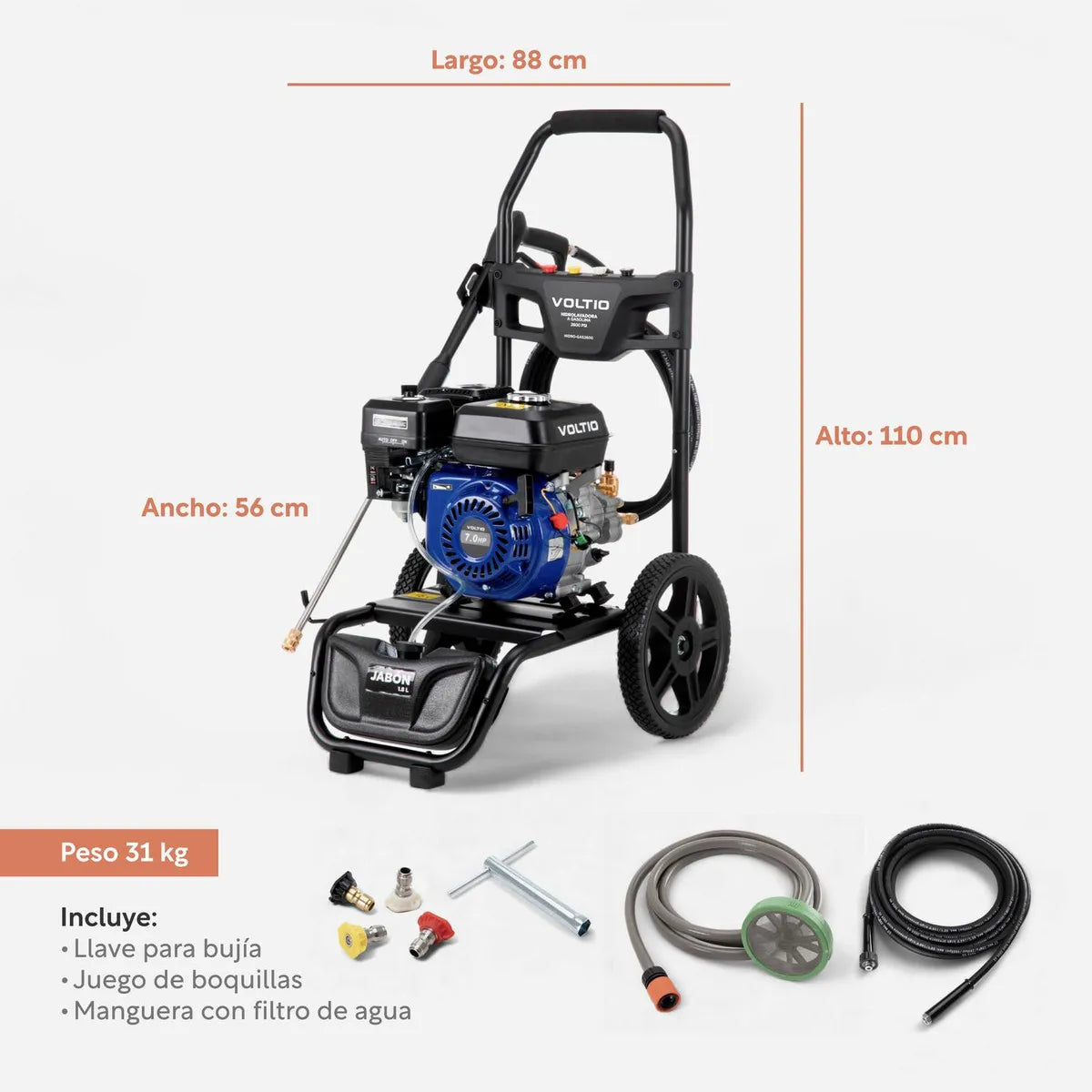 Hidrolavadora a Gasolina 2600 PSI | Motor 7 HP | Bomba de Aluminio